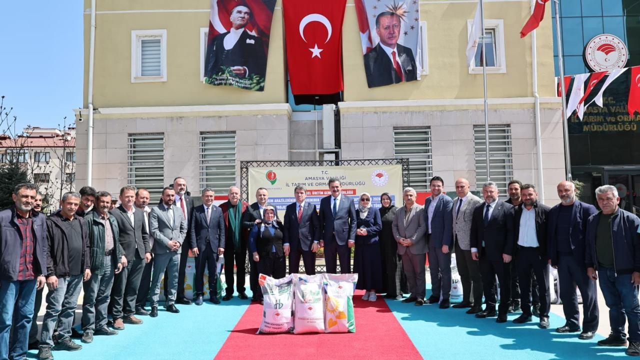 Amasya'da çiftçilere ayçiçeği, nohut ve sorgum sudan otu tohumu dağıtıldı
